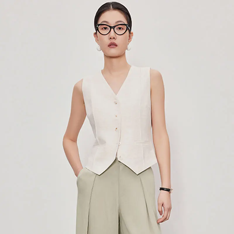 

Vintage Sleeveless Blazer Vest Fashion OL Casual V-Neck Suit Blazer 2025 Summer Women Office Cardigan Vest Casual Suit Coats