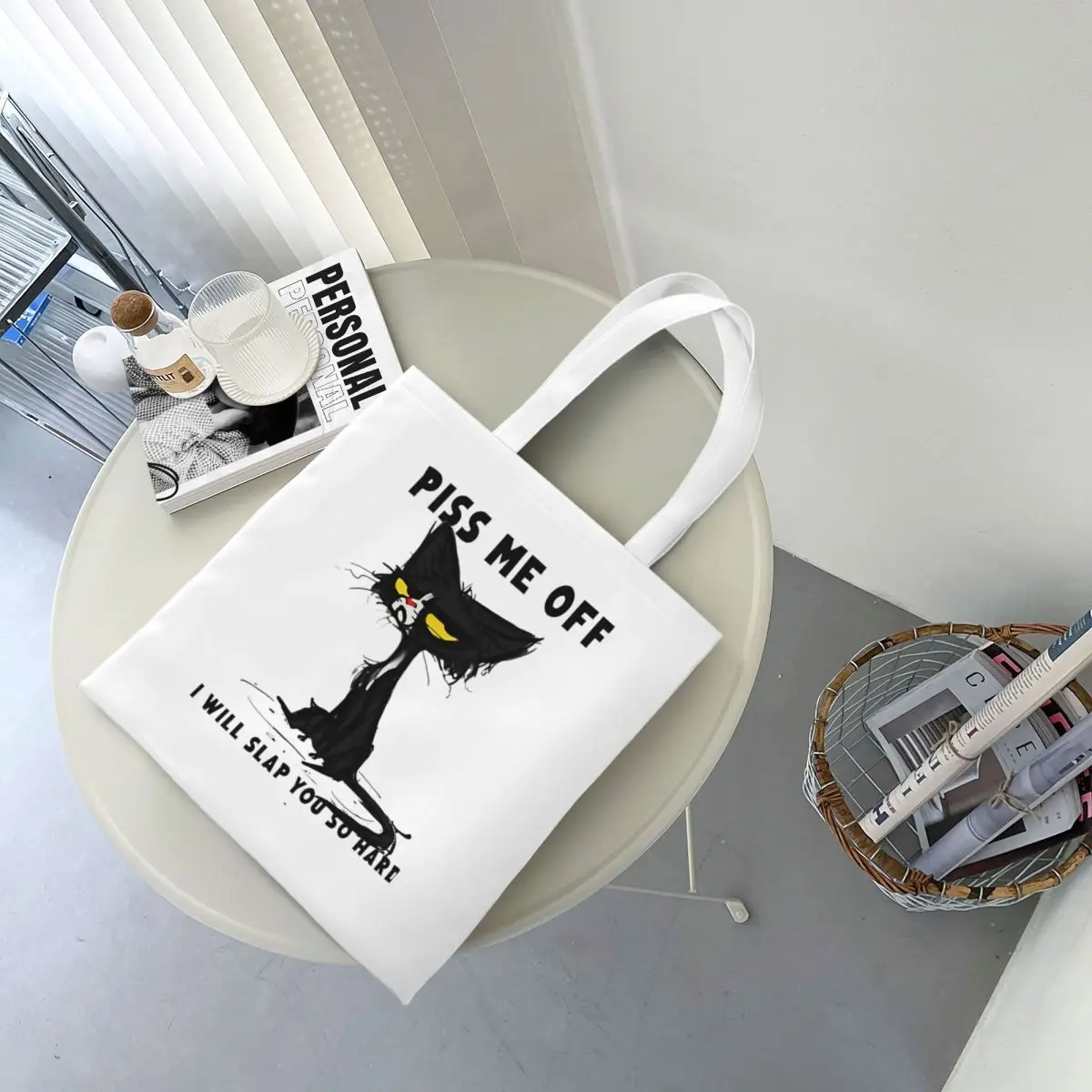 سأتقعك الصلب جدًا حمل الحقائب النسائية حقيبة يد قابلة للطي طالب مضحك القط ميمي حقيبة كتف حقيبة بقالة قابلة لإعادة الاستخدام #4