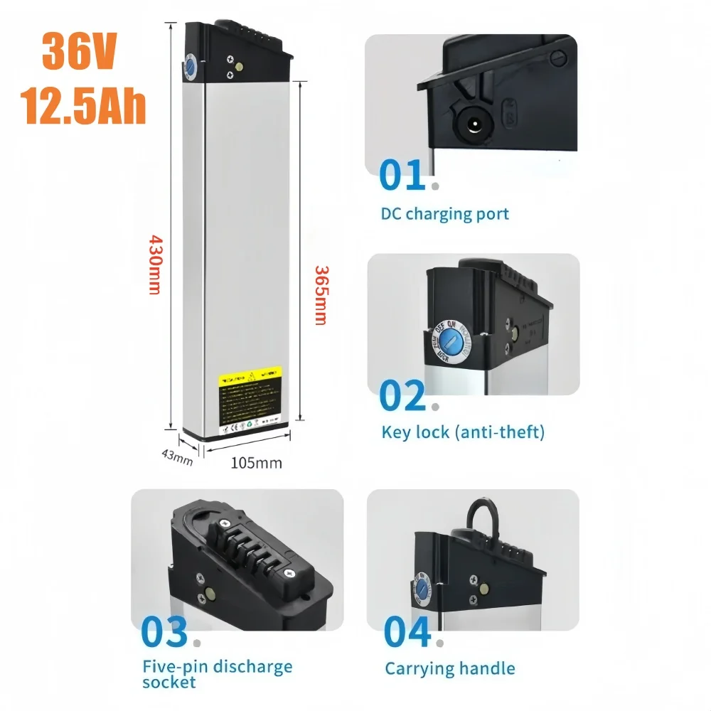 36V 14Ah 12.8Ah Li-ion vervangende batterij voor LAFLY X3 MX01 JINGHMA R5 R7 DCH006, compatibel met 36V 250W 750W 1000W vouwfietsen