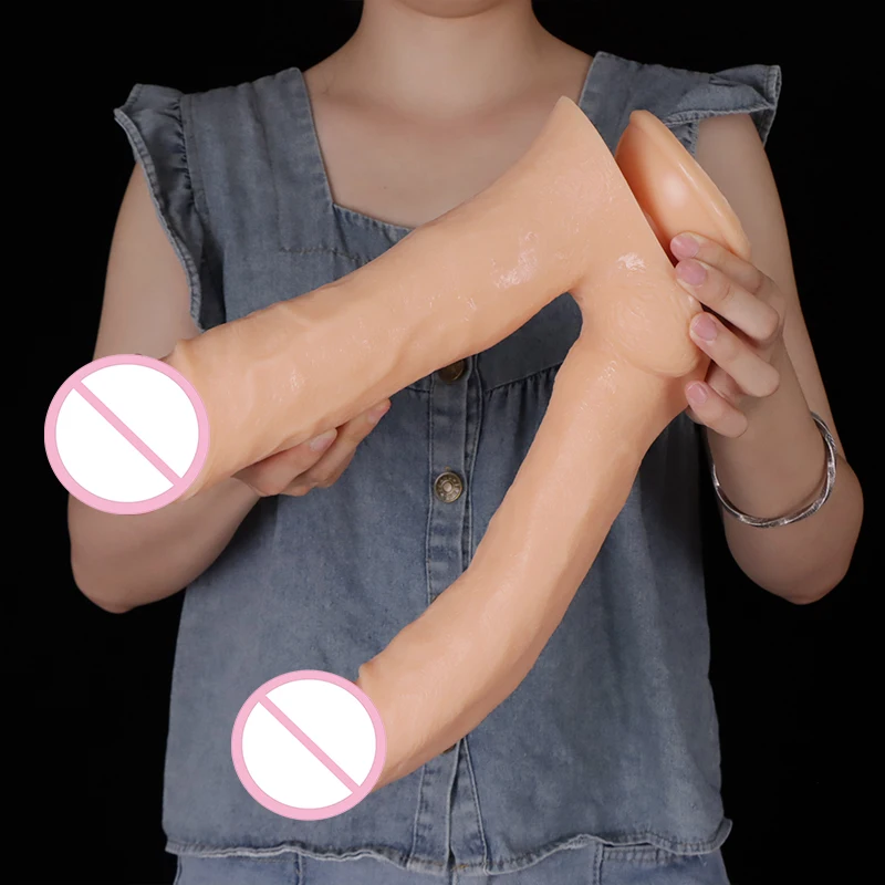 PVC Double Headed Dildo Super Realistic Fake Penis Double Penetration Vaginal Plug Anal Dilator G-point Stimulation Massager 18