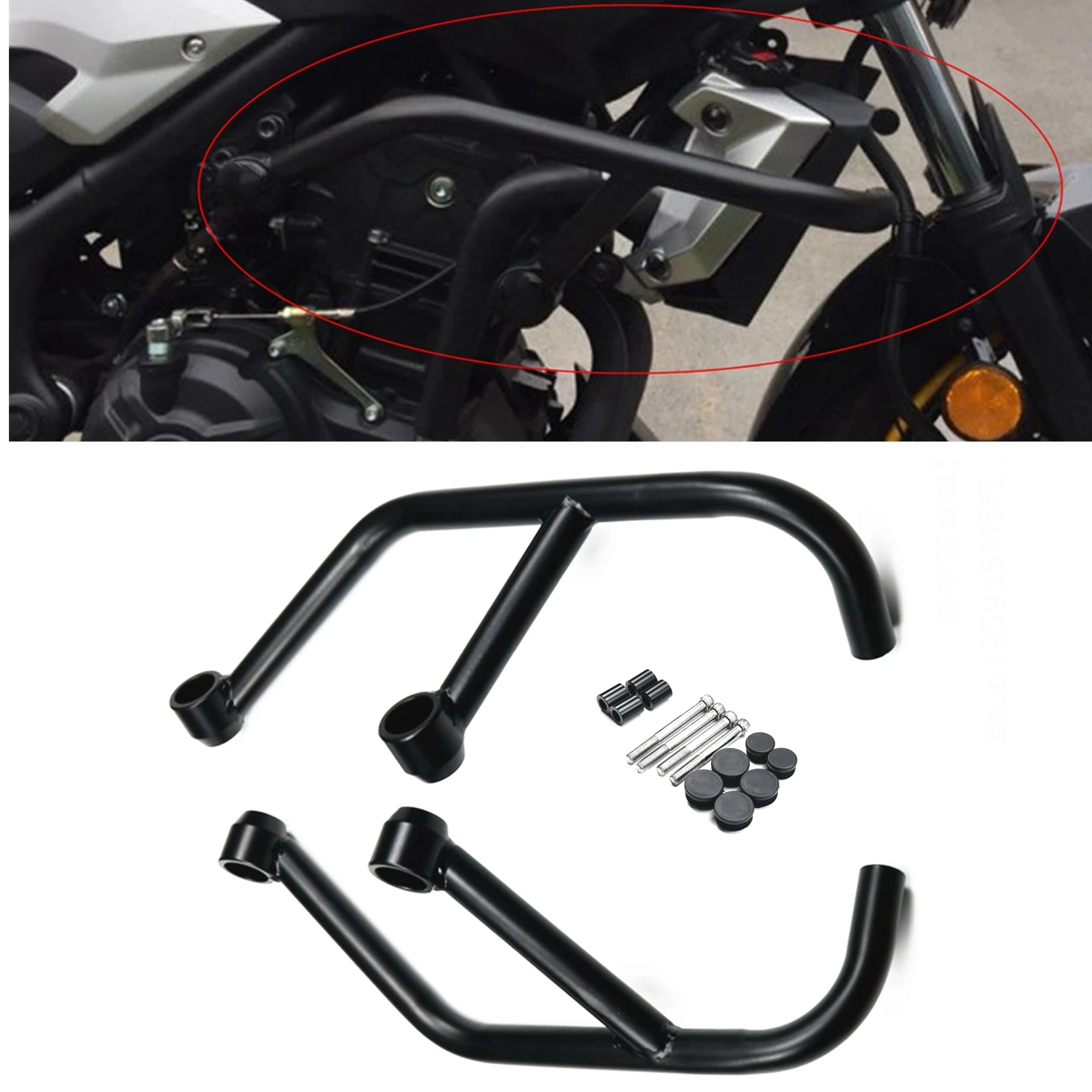 

Motorcycle Engine Guard Crash Bar Protector+Mounting Accessories For Yamaha MT-03 MT-25 2015-2023