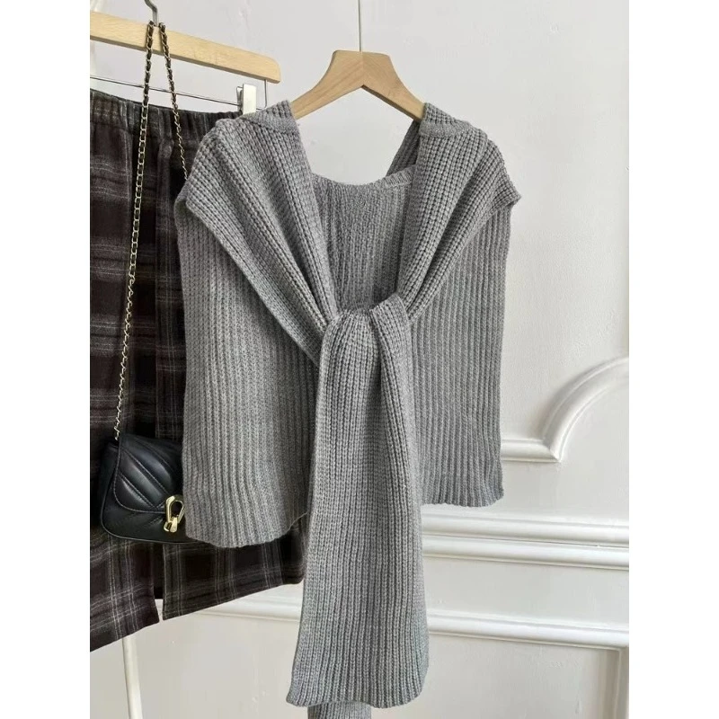 قبعة صوفية دافئة للنساء في الهواء الطلق لخريف وشتاء - قبعة متماسكة لتنحيف الوجه مع وشاح شال، ريترو، كاجوال أنيق ومتعدد الاستخدامات #4