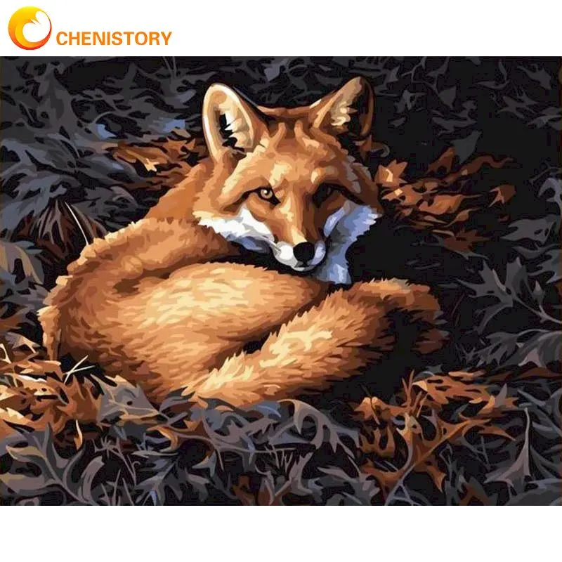 

CHENISTORY Frame Painting By NumbersFox Handpainted Kits Canvas Drawing Acrylic Paints Wall Artwork Home Decor Animal