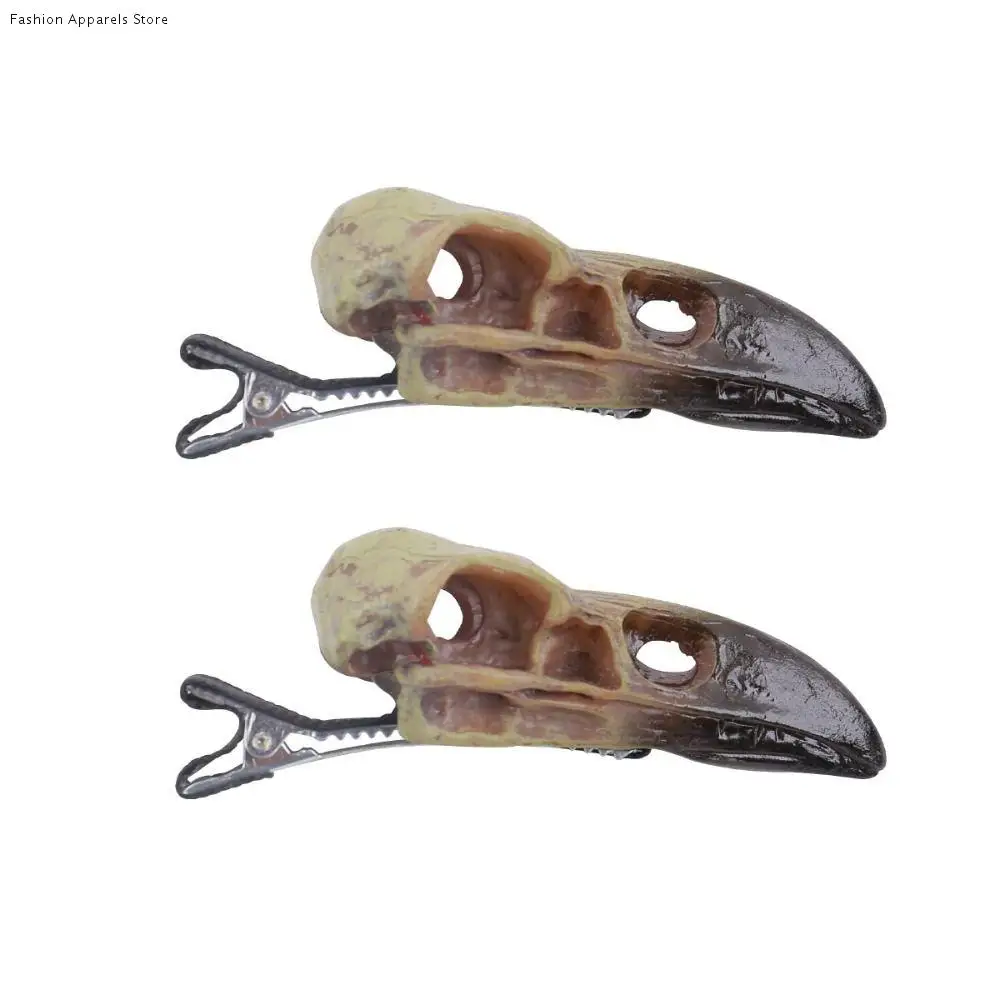 

2pcs Personality Hollow Out Halloween Hair Clip Creative Animal Crow Skull Hairpin Resin Barrettes Hair Styling Accessory