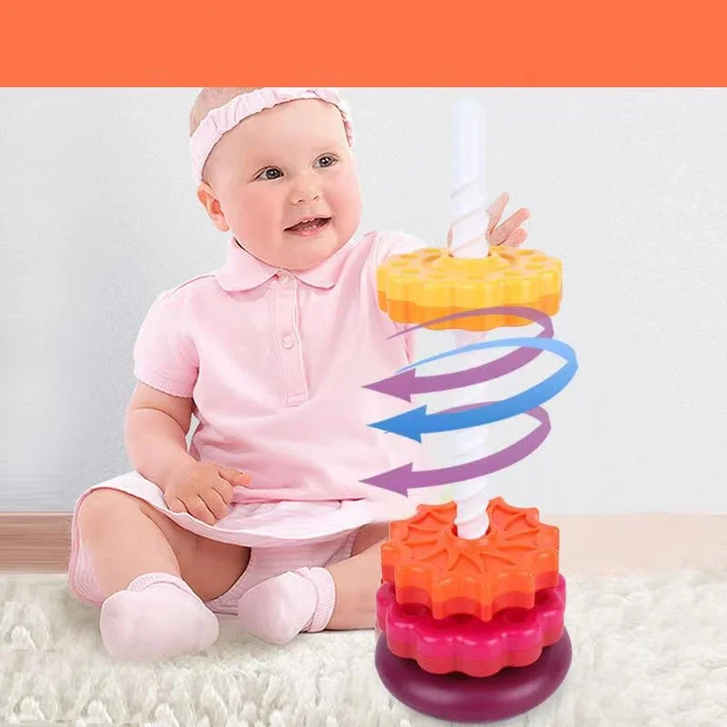 Rainbow Tower Building Blocks Fun and Educational Color Spinning Toy Rings for Developing Children's Cognitive Skills Baby Toy