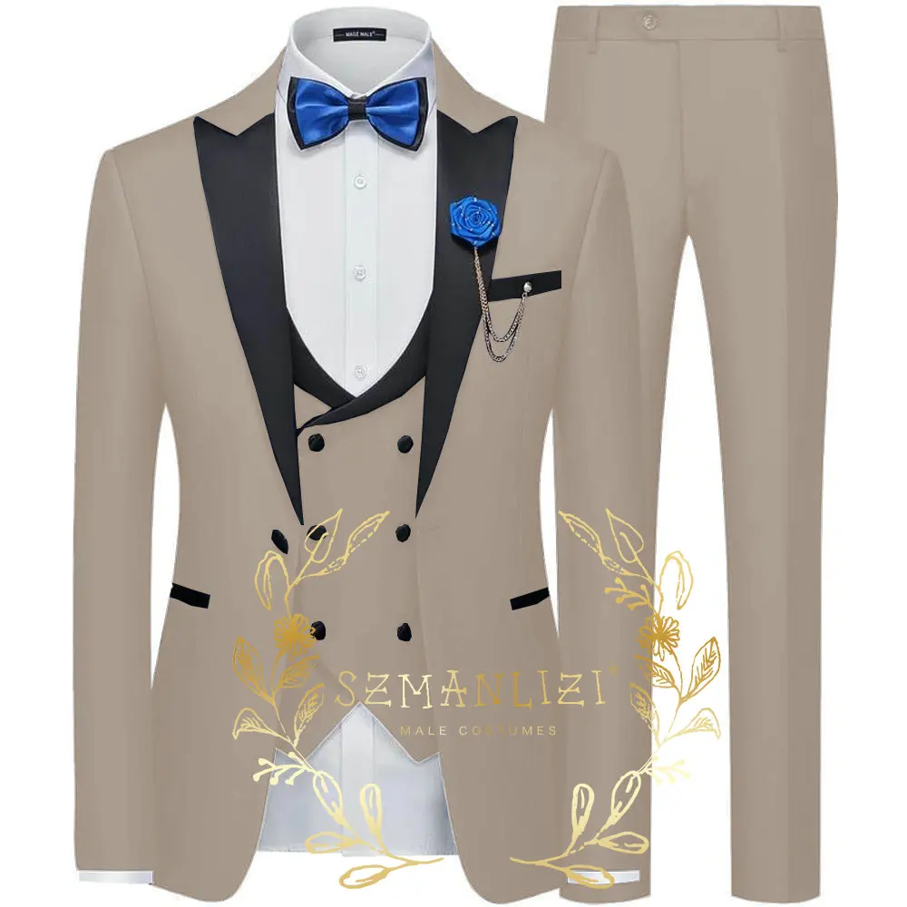 Hübsche Männer Anzüge Kostüm 3 Stück rosa Blazer Sets Peaked Revers Groom smen formelle Party Anzug Bräutigam Smoking für Hochzeit Trauzeuge