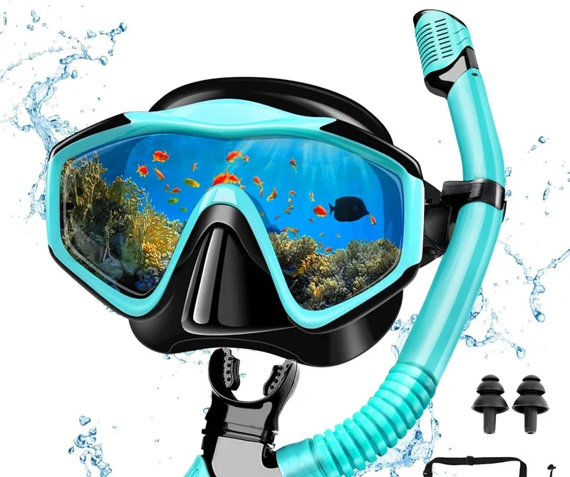 Diving Goggles Set Snorkeling Set Tempered Glass Diving Goggles Full Dry Snorkel Set Adult