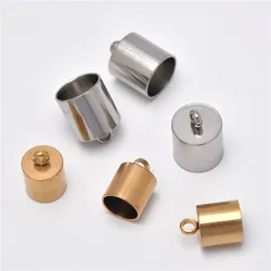 10Pcs 2-10mm Stainless Steel Glue in Barrel Cord End Caps  for Leather Tassels Fastener Clasps with Loop for DIY Jewelry Making