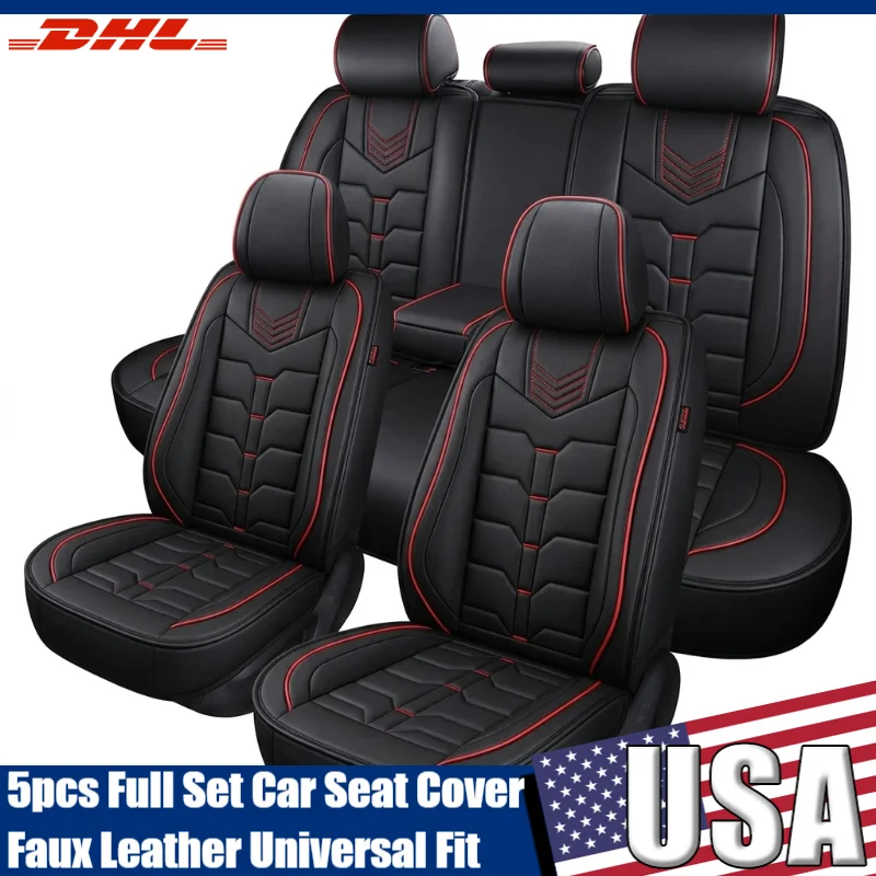 

5pcs Car Seat Covers Full Set Waterproof Faux Leather Auto Seat Cushion Protection All-Season Universal Fit Most Car Sedan SUV