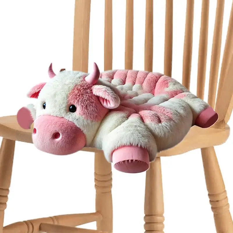 Cow Chair Cushion Cute Soft Cow Plush Cushion Car Seat Cushion Non-Slip Desk Chair Cushions Gamer Chair Pads For Room Bedroom