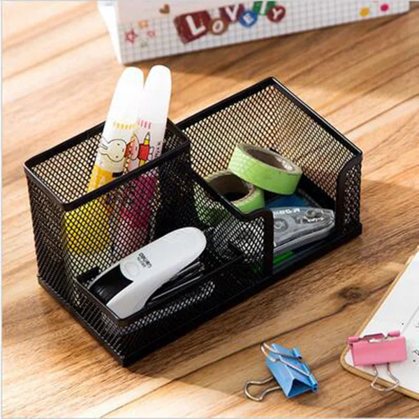 

3 -Compartments Office Desk Storage Organiser Desktop Holder Pencil Organizer Black