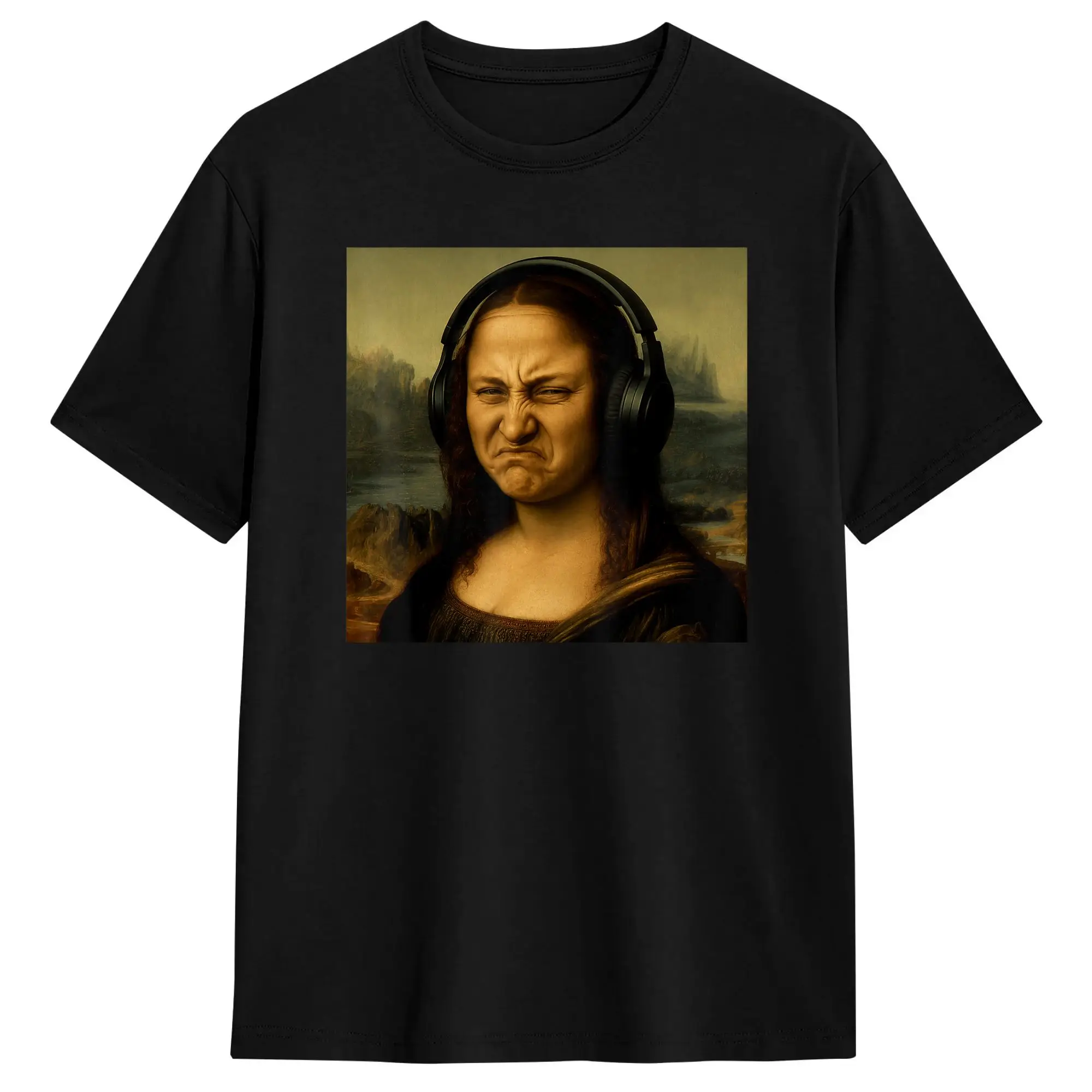 Herren Mona Lisa Bass Face Lustiges Musikliebhaber DJs Produzenten T-Shirt Baumwollkleidung Vintage Kurzarm-T-Shirt Original T-Shirt – Detail 3