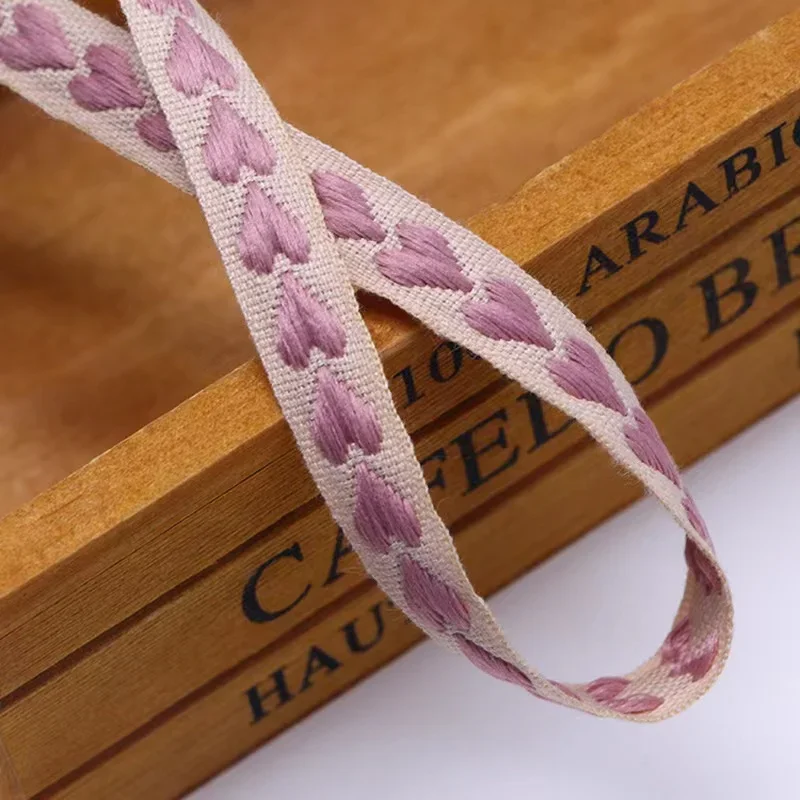 10mm pink red white woven peach heart ribbon made of polyester for wedding decoration gift wrapping Bows DIY Crafts Accessories