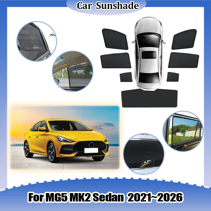 

For MG5 MK2 Sedan 2021 2022 2023 2024 2025 2026 Car Mesh Sunshade UV Protection Heat Insulation Privacy Sun Visors Accessories