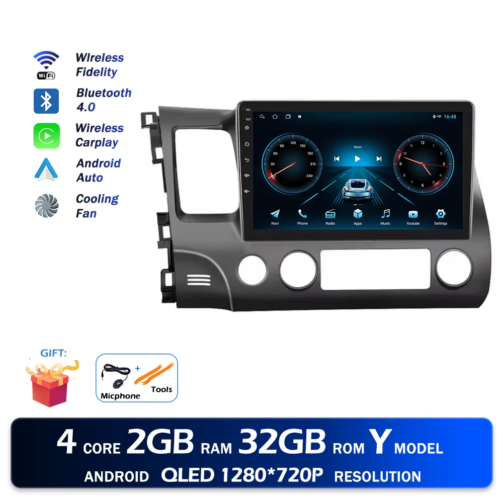 Android 16 Bluetooth Voor Honda Civic 2006-2011 Autoradio Intelligente Multimedia Speler Auto Draadloze CarPlay WIFI 4G DSP GPS