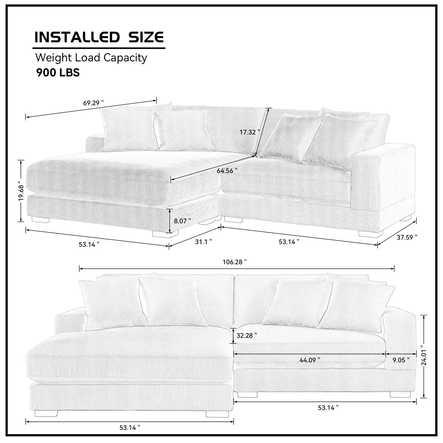 106.28inch Sectional Couch Covers L Shaped Sofa Covers Chaise Lounge Cover 2 Pieces Sofa Cover Soft with 6pcs Pillows for living