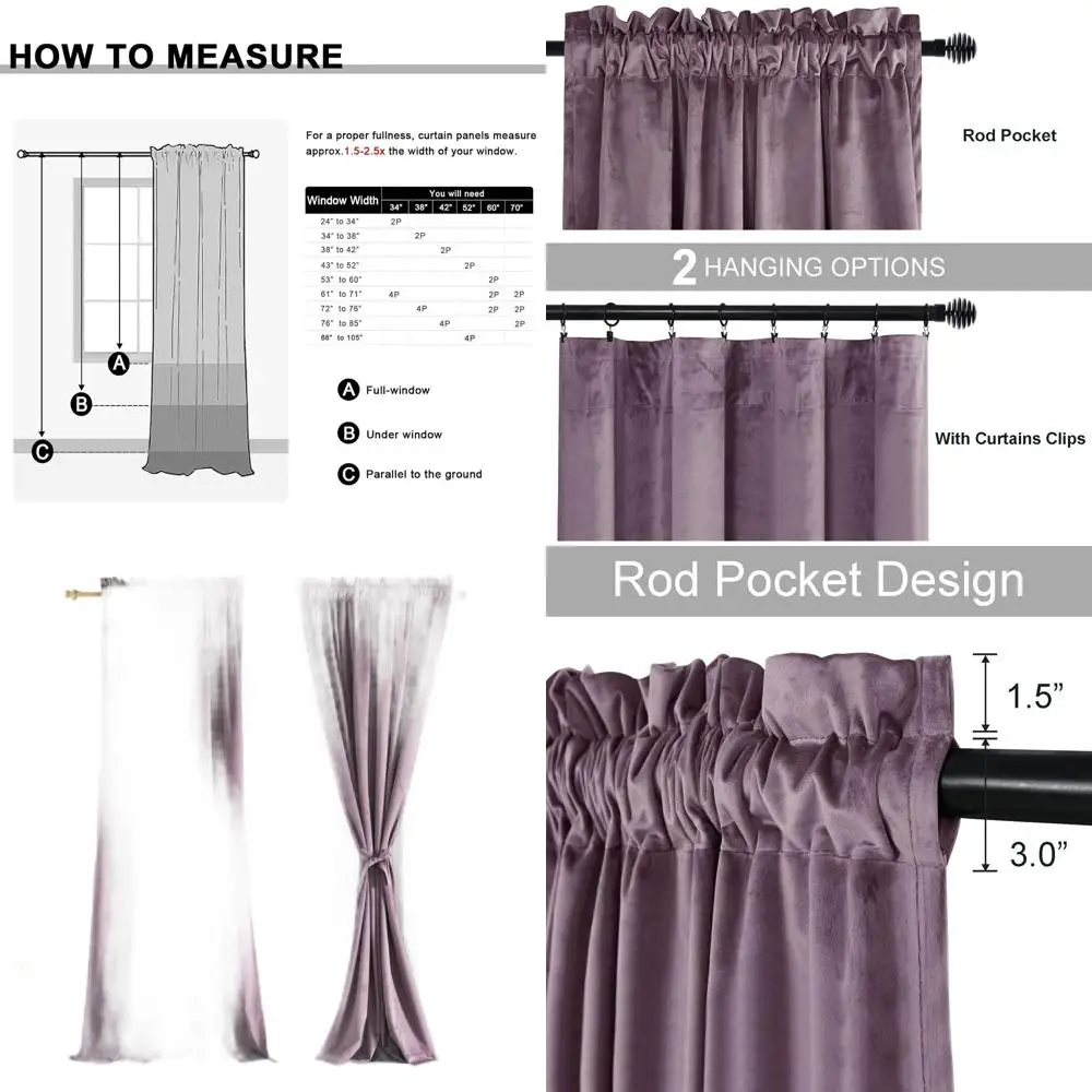 

Термоизолирующие бархатные шторы, длина 84 дюйма, ширина 52 дюйма, лавандовый цвет, для гостиной и раздвижных дверей