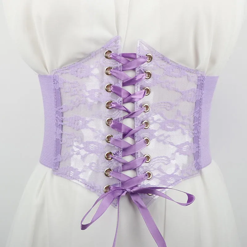 مشد فاسق أسود أحزمة واسعة التخسيس الجسم للنساء مرونة عالية حزام خصر الإناث Cummerbunds المألوف الدانتيل متابعة مشد حزام