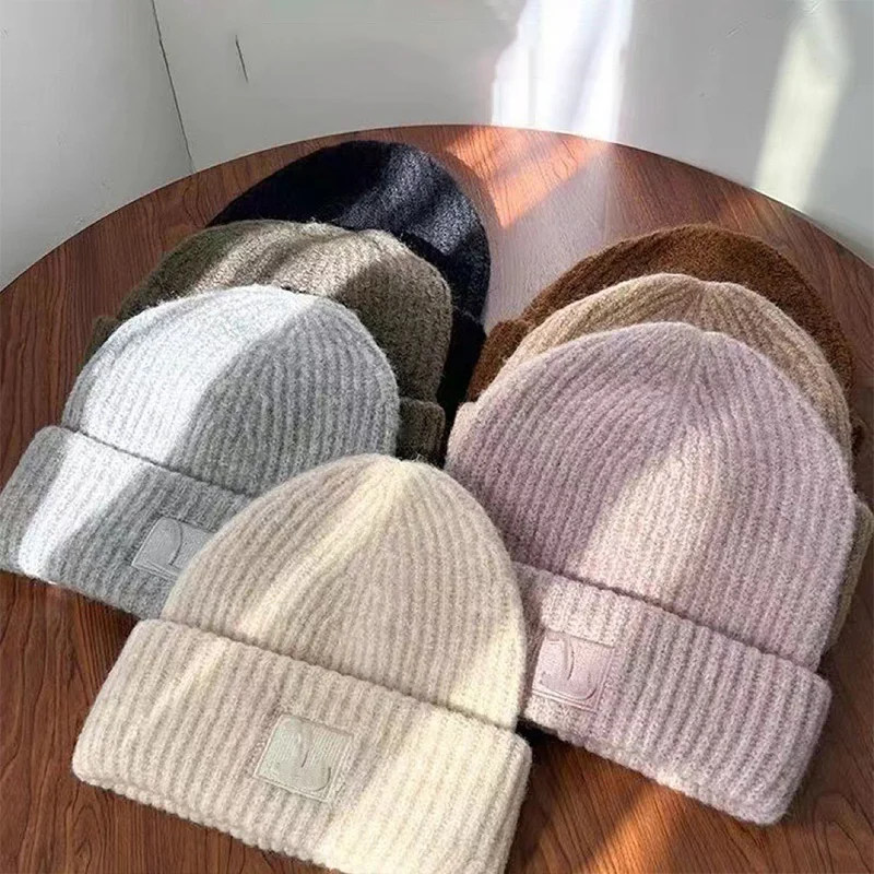 Winter Warm Knitted Beanies Hat for Women Loose Thickened Ear Protection Windproof Woolen Bonnet New Fashion Versatile Pile Hats