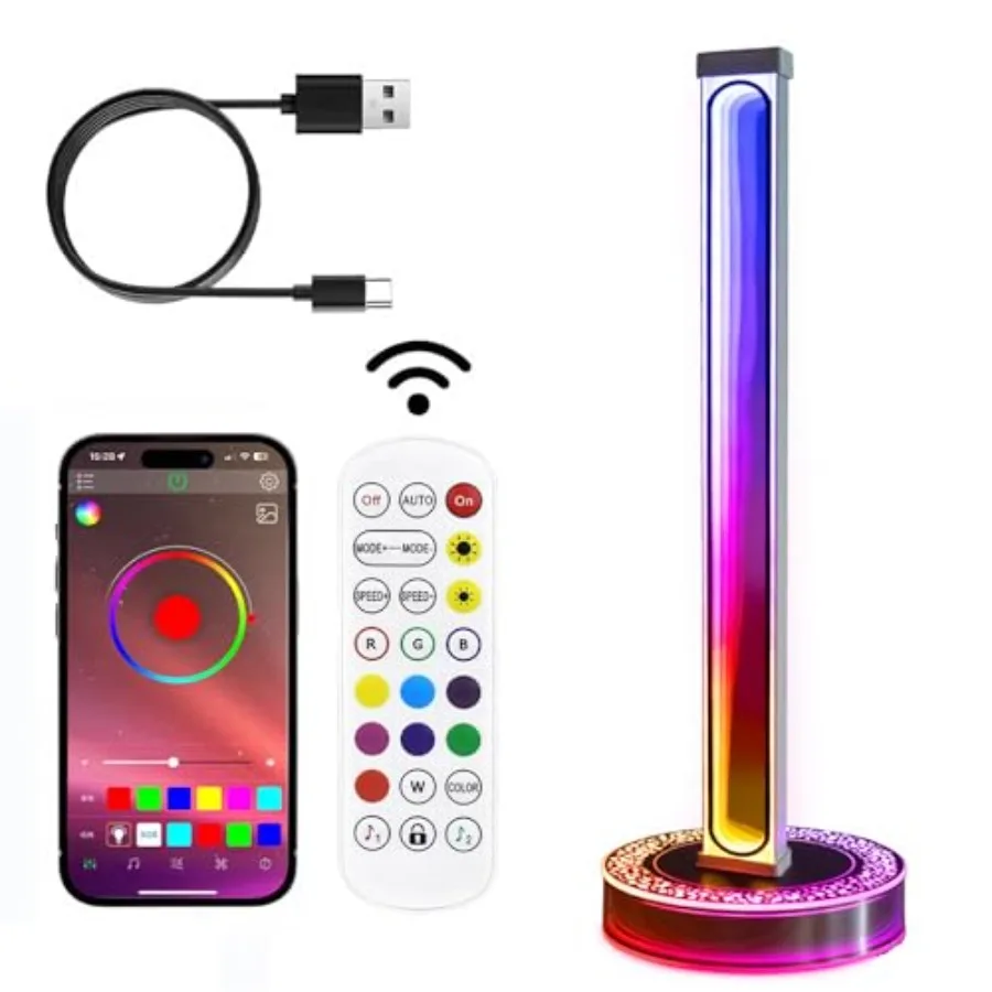 RGB Bluetooth Desk Ambient Lamp with App Control and Remote Music Sync Rhythm Light Dynamic Color Modes for Gaming Setup Bedroo