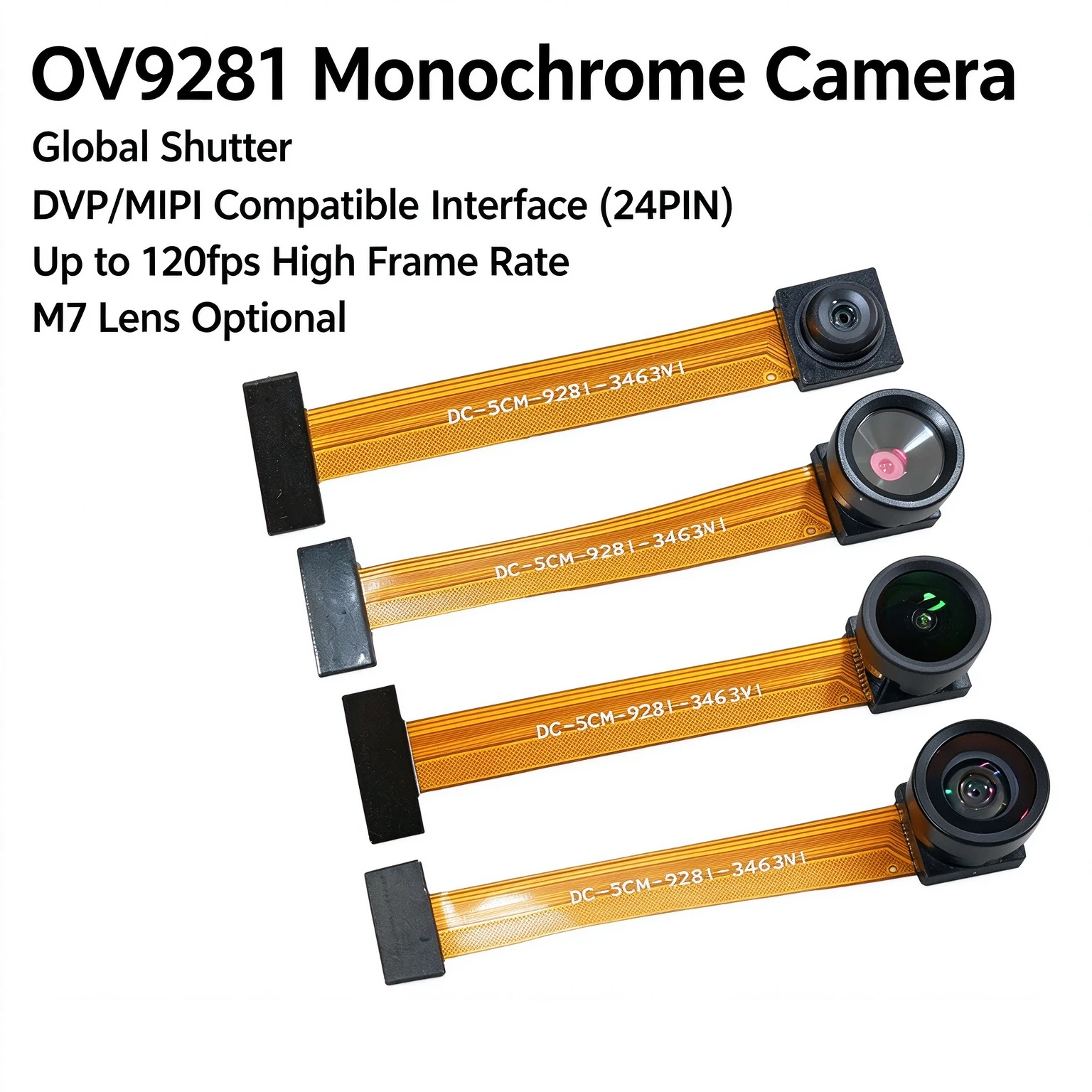 OV9281 Global Shutter Mono Camera Module DVP MIPI 120fps High Frame M7 Lens for Machine Vision
