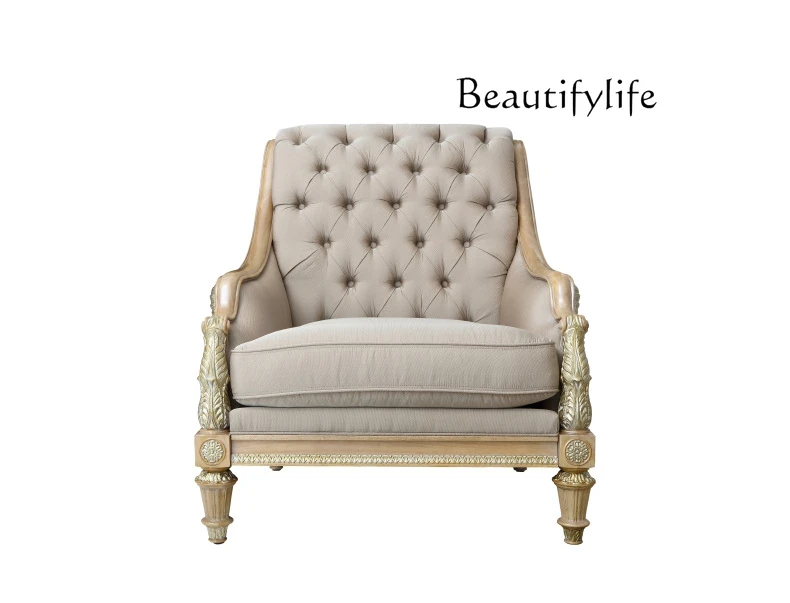 

Light luxury carved solid wood sofa European fabric large villa home designer high sense
