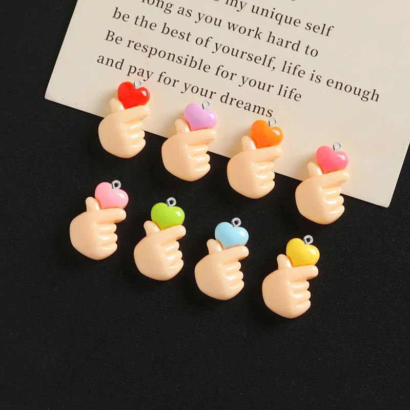 10Pcs Cute Heart Hand Gesture Resin Charms Pendants Woman DIY Jewelry Making for Earring Keychain Bracelet Bag Ornament Ring