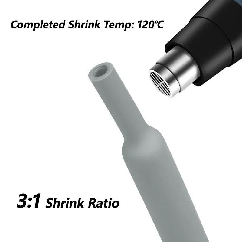 3:1 Grey Heat Shrink Tube Thick Glue Dual Wall Tubing Polyolefin Insulated Shrinking Cable Sleeve Diameter 2.4 ~ 50mm 1/2/5/20M