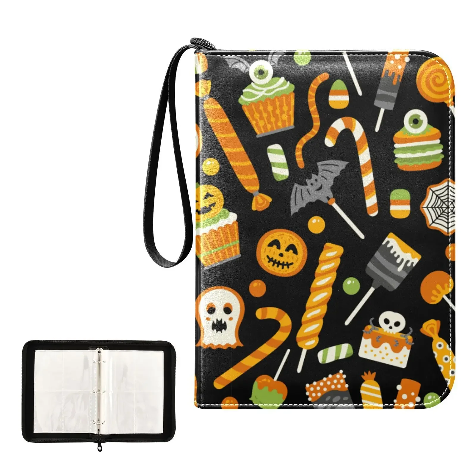 Halloween Eyeballs Candies Monster 4 Pocket Card Binder 400 Double Sided Pocket Album Game Cards Unique Card Collection Storage