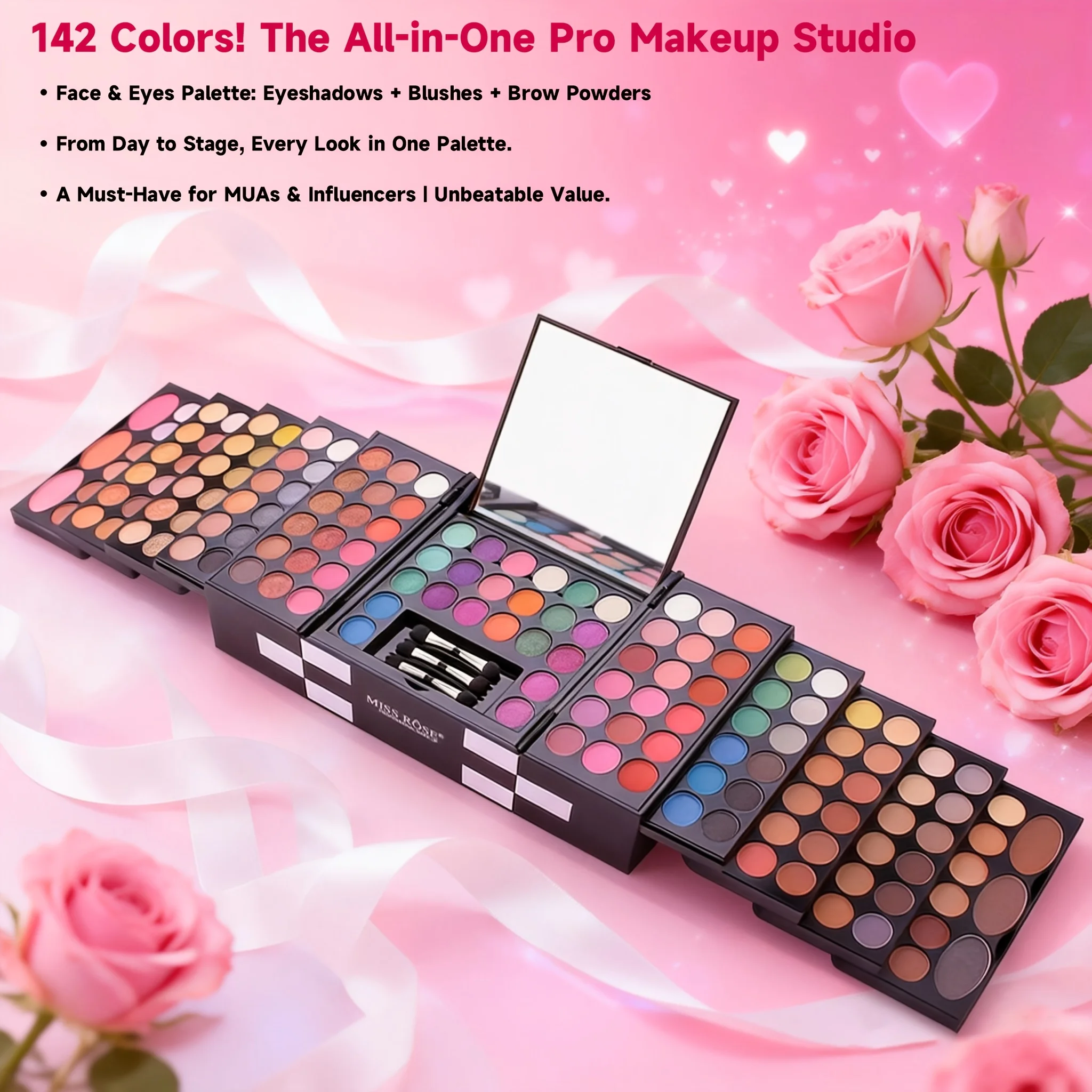 Multi-functional All-in-One Makeup Gift Box, Integrated Eyeshadow, Eyebrow Powder and Blush Palette, Achieve Full Makeup Looks Effortlessly, Ideal Present for Girlfriends and Female Friends