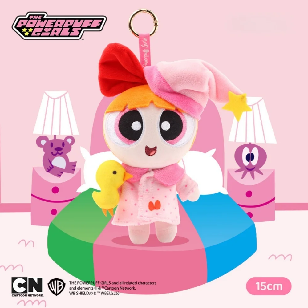 15cm anime o powerpuff meninas bonecas brinquedos flor bolhas buttercup chaveiro de pelúcia saco dos desenhos animados ornamentos boneca pendurado presentes da menina