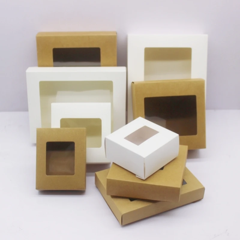 10pcs DIY GIfts package with window white/kraft christmas gifts box cake Packaging For Wedding home party muffin packaging box