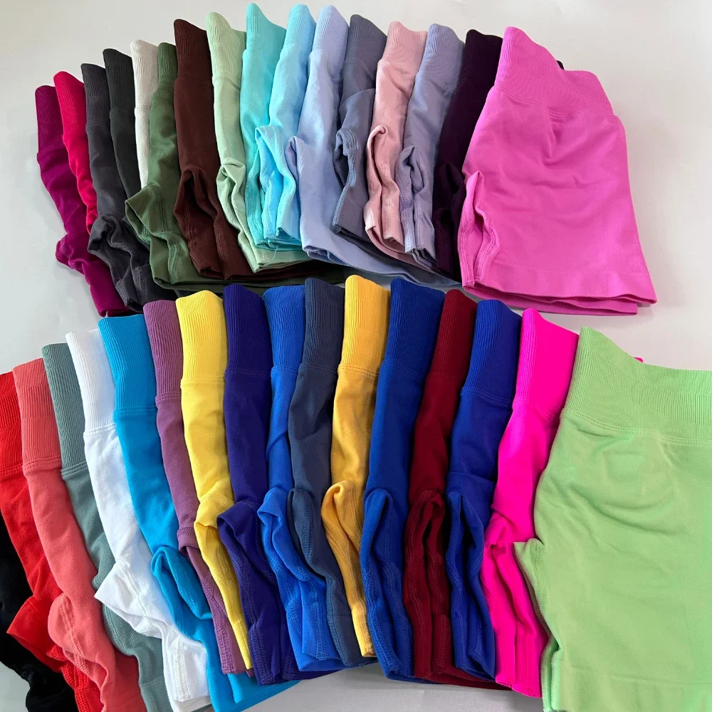 2-teiliges Set Damen Nahtloses Yoga-Set Workout-Sets Halter-Sport-BH Scrunch-Shorts Fitnessanzug Sportbekleidung – Detail 14