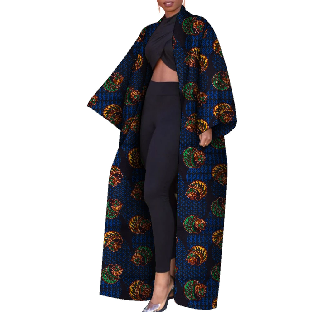 Casual African Coat for Women Fashion Long Trench Dress African Print Clothing Female Long Sleeve Outwear Overcoat WY9157