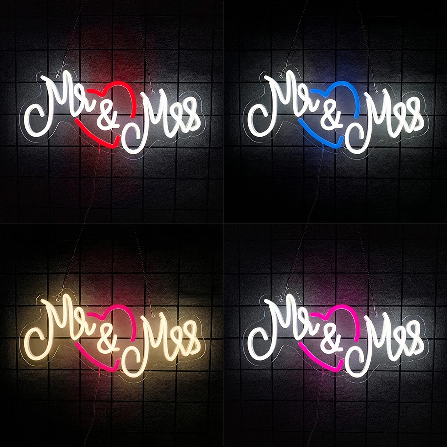Mr And Mrs Led Neon Sign, Heart-Shaped Icon Usb Powered, Suitable For Bedroom Living Room Proposal Party Wedding Art Decor.