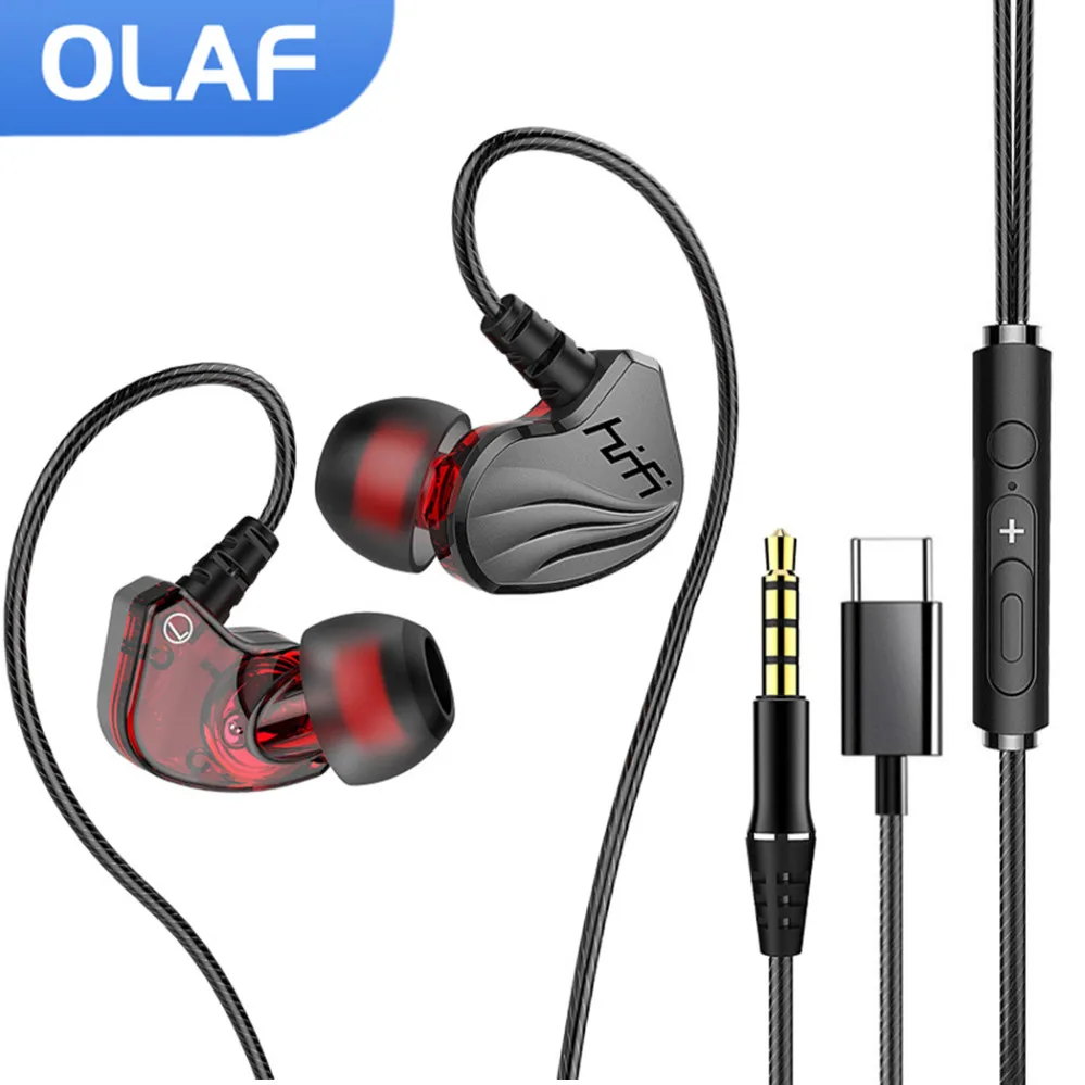 OLAF 3.5MM Type C Earphone In Ear Headphones Wired With Mic Earbuds Bass Hifi Headset Digital Decoding For Huawei Samsung Xiaomi