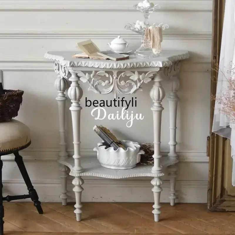 

Asmt09 NQ Old American style, shelf solid wood, carved retro porch cabinet door, porch storage table