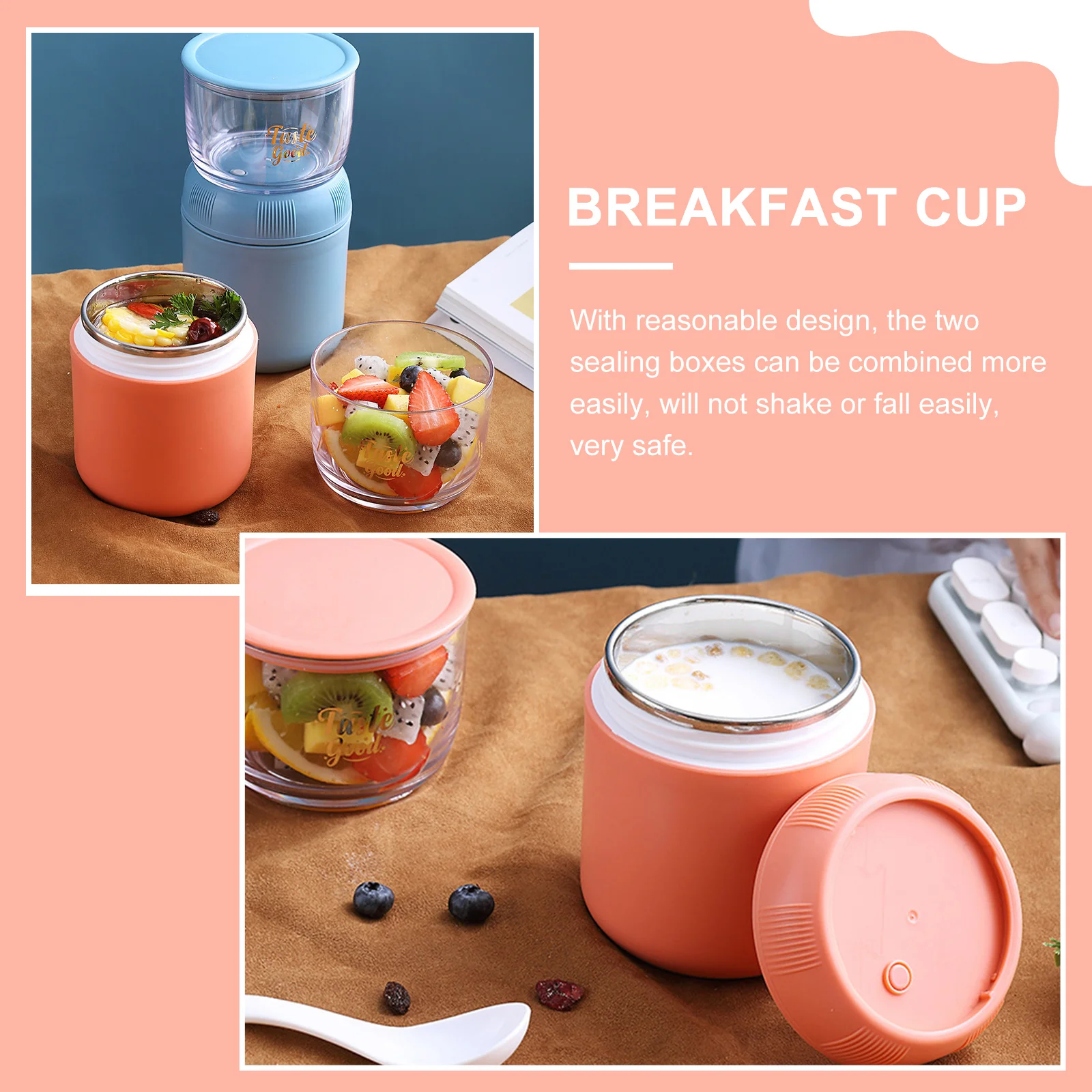 

1 set 1 Set Kids Combined Breakfast Cup Sealed Food Box Portable Children Tableware Complementary Food Lightweight Durable Pp As