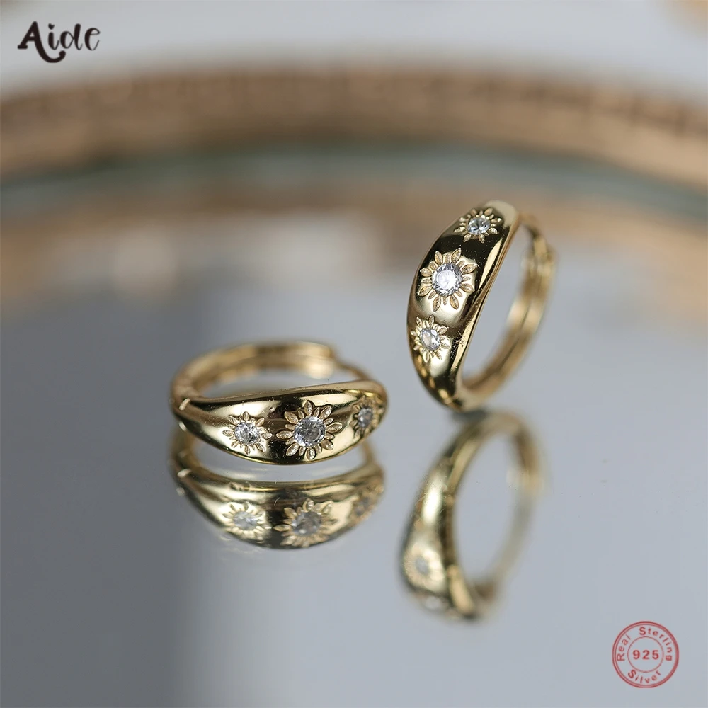 Aide 925 Sterling Silver Eight Pointed Star Sturdy Gold Hoop Buckle Earrings For Women Daily Minimalistyczna biżuteria na prezent na imprezę
