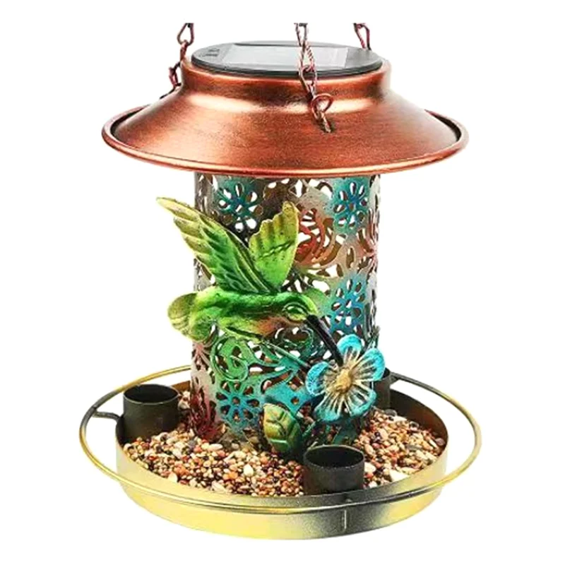 【Fast Delivery】1 PCS Solar Bird Feeder For Outdoors Hunging, Metal Waterproof Outside Wild Bird Feeders, As Shown Cardinals Feed