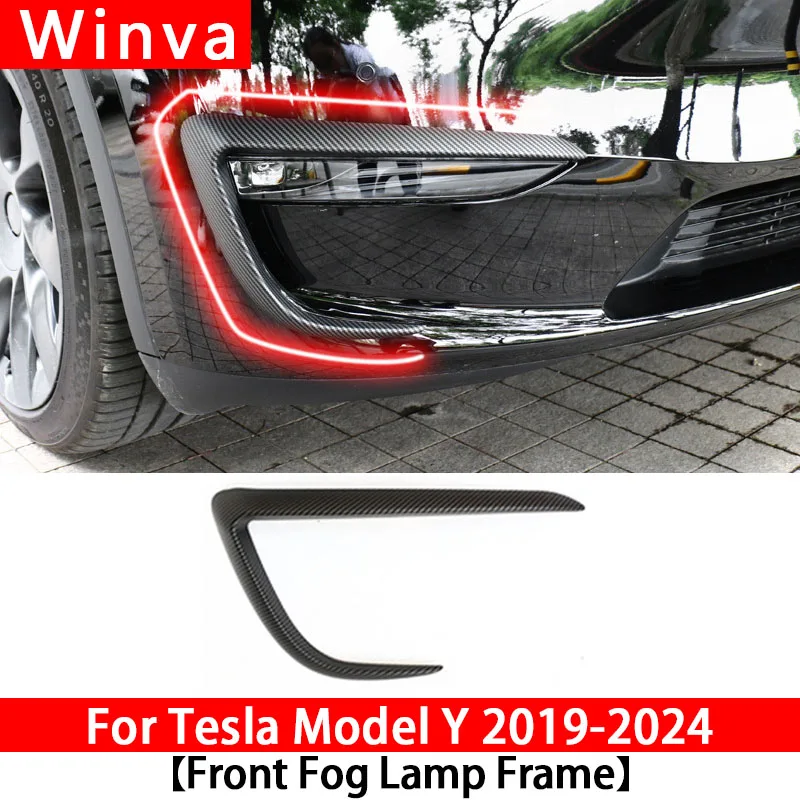 

For Tesla Model Y/3 Front Fog Lamp Trim Bumper Cover Wind Knife Carbon Fiber Look Blade Trim Light Eyebrow Spoiler Decoration