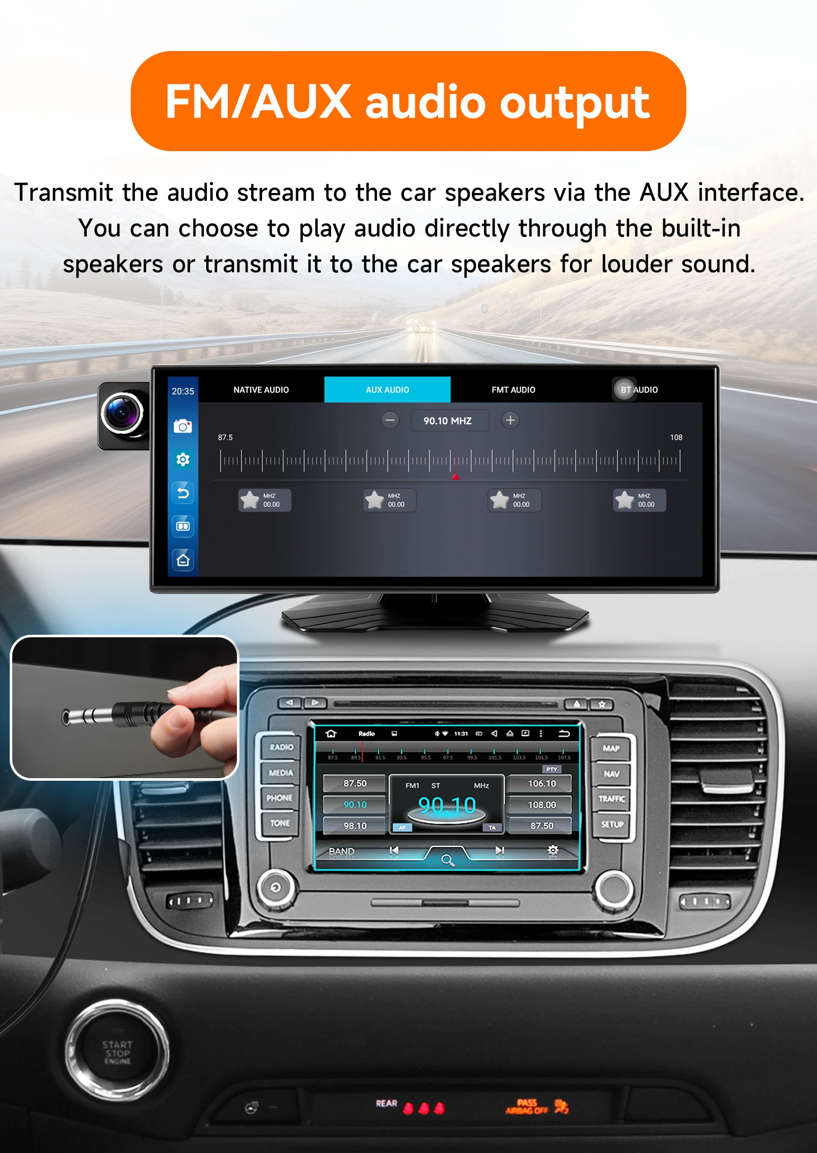 Hizpo 11,4" HD Tragbarer Autoradio Universal Android 14, Auto-Multimedia-GPS-Player, kabellos, Apple Carplay, Android Auto, Bluetooth – Detail 10