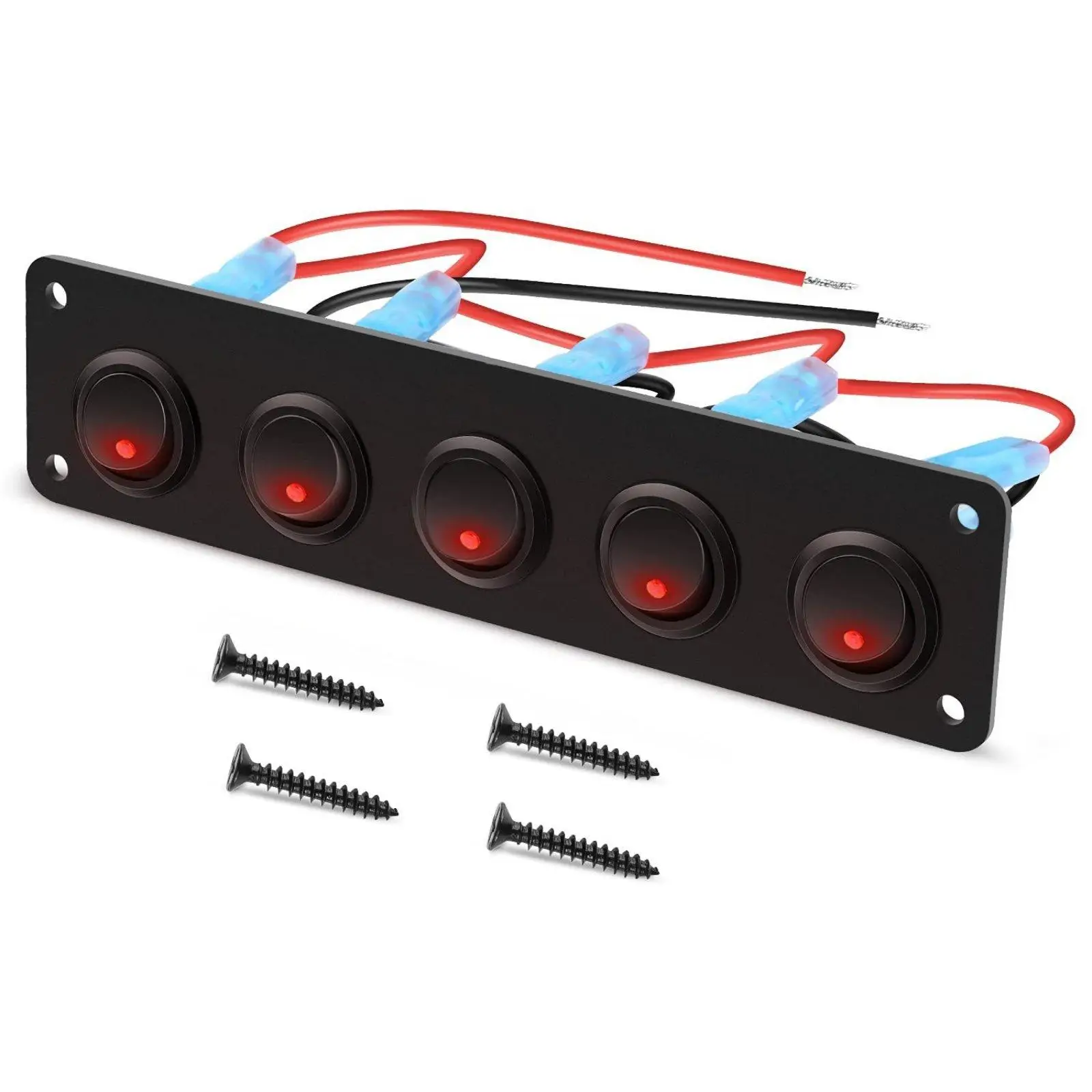 Universal 12V 24V 5 Gang Rocker Switch Panel for Car RV Trailer Marine Boat LED Button Control Panel