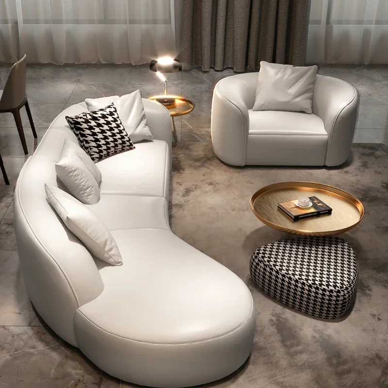 

Semi-Curved Corner Leather Sofa White Light Luxury Modern Italian Minimalist