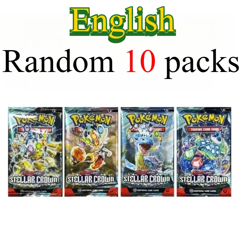 10 Pokémon-kaartpakketten, heldere sterren, 151 prismatische evoluties, PALDEAN FATES, Engelse versterking, gevechtstransactiekaartcadeau