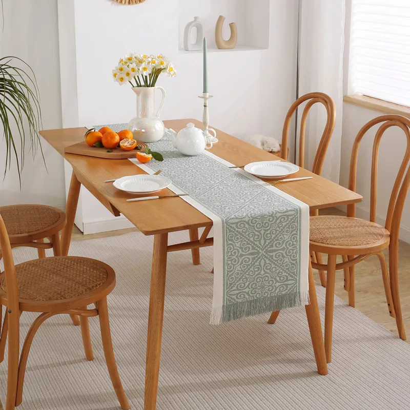 

American Style Full Polyester Jacquard Table Runner Handmade Tassel Dining Table Cloth Cabinet Cover Decoration