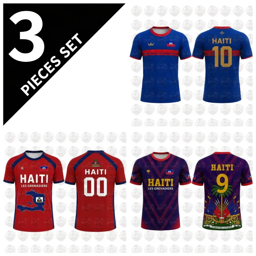 T-shirt de sport décontracté pour homme, à manches courtes, col rond, respirant, séchage rapide, imprimé drapeau national haïtien, pour supporter de football