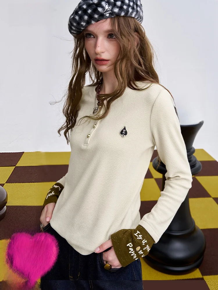 

Women's Long Sve T-irt Winter Base Layer irt Print Splicing Letter Patchwork Casual Sle Stand Version for Ladies