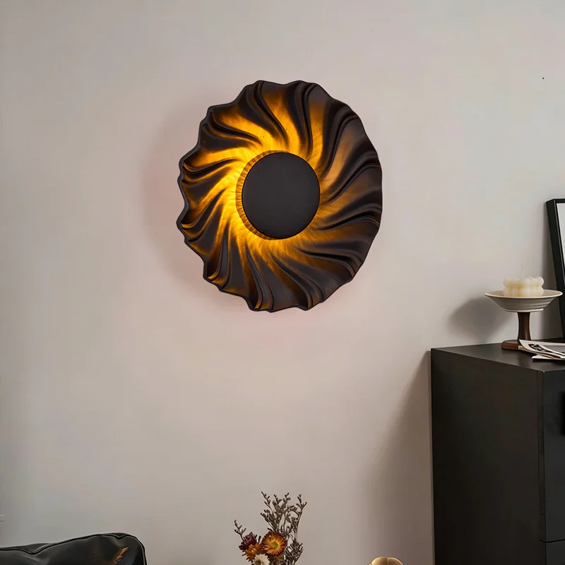 Retro Sunflower Wall Lamp Nordic Round Decorative wall Lamp Bedroom Bedside Background Decoration Light Corrugated Wall lamp