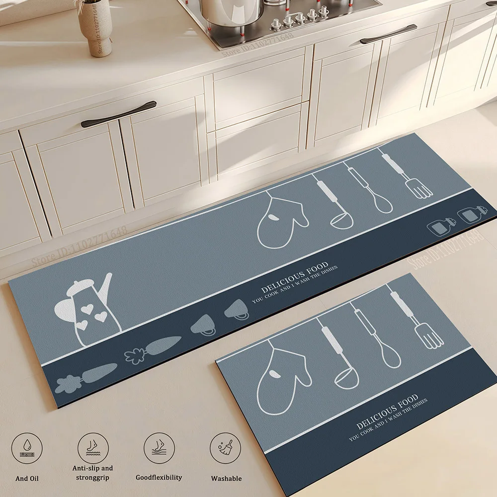 Absorbent Kitchen Floor Mat Anti-Slip Carpet Rug Simple Bathroom Entrance  Mat Home Decor Living Room Long Area Rug Antifatigue